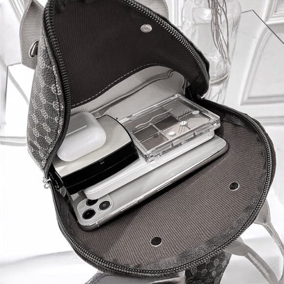 Small Dome Satchel Soft Patterned Bag w/trim & Gold Crossbody Chain Strap - Picture 4 of 4